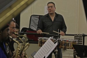 Bobby Sanabria practices Latin music with his students at the Manhattan School of Music. Photo: Hinzel