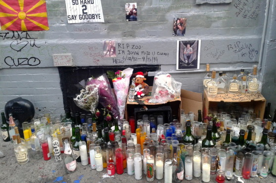 A memorial was put up in front of 2414 Beaumont Ave. (ALICE GUILHAMON/ The Bronx Ink)