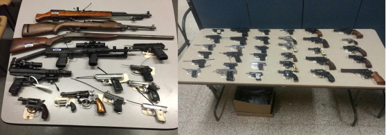 Part of the collected guns at the Bronx gun buyback event on Saturday Sept. 20th