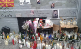 A memorial to Zulisker Redvetoski went up in front of 2414 Beaumont Ave. (ALICE GUILHAMON/ The Bronx Ink)
